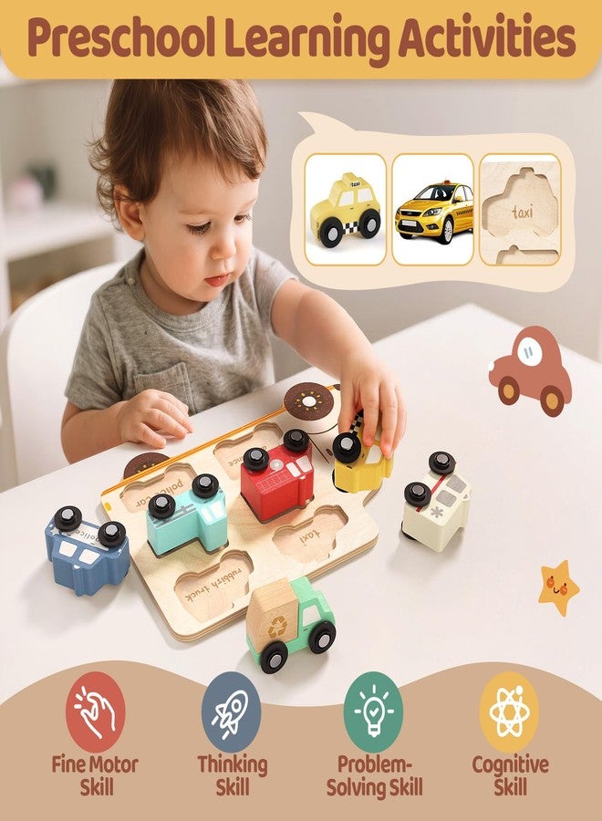 AIGIMU Wooden Toddler Puzzles,Montessori Puzzle for Toddlers 1-3,Montessori Toys for 1 2 3 Years Old Boys Girls Educational Toys with 6 Emergency and City Vehicles,Wooden Toy Cars for Toddler 1-3 - Image 4